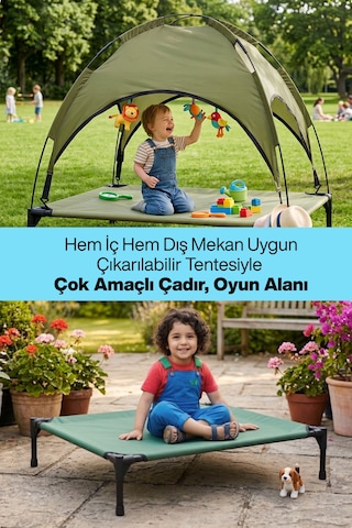 Reyo Yükseltilmiş Çocuk Çadırı Uv Korumalı Gölgelikli Kamp, Bahçe & Plaj Tipi Taşınabilir Çadır Yatak Yeşil