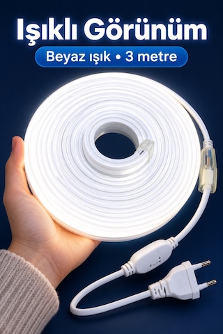 Beyaz Işıklı Şerit Aydınlatma 3 Metre Fişli Model 1