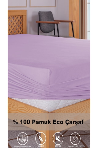 Penye Lastikli Çarşaf, 100 200 Tek Kişilik %100 Pamuk Örme Kumaş, 145 Gr/m² Lila