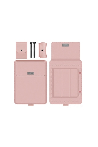Moveevo Ergonomik Dizüstü Bilgisayar Stantlı Çantası - Huawei Mate 14,  Mac 15.6, 13/14 İnç Evrensel - Korumalı, Organize Edici, Pembe Renkli