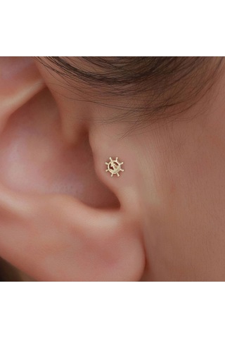 14 Ayar Altın Çapa Ve Duman Tragus Piercing Sarı