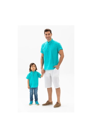 Eliş Şile Bezi Kısa Kol Şile Bezi Bodrum Erkek Çocuk Tshirt Turkuaz 3054