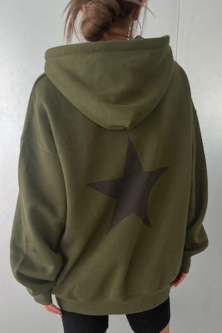Harmandar Üç İplik Courageous Baskılı Kadın Çimen Kanguru Cepli Kapüşonlu Sweatshirt Hoodie Çimen
