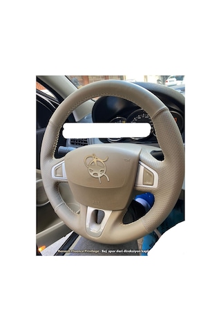 Renault Fluence-Scenic Megane 3 Privilege Tuşlu-DERİSİ SÖKÜLMEDEN Yapılan Bej direksiyon kılıfı