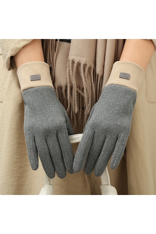 Cbtx Dokunmatik Özellikli Şık Mode Kadife Sıcak Soğuk Dayanıklı Kadın Eldiven Gri