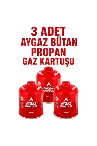 Gaz Kartuşu Bütan Propan Karışımlı Kamp Ocağı Kartuşu 3 Adet 450 G Kırmızı