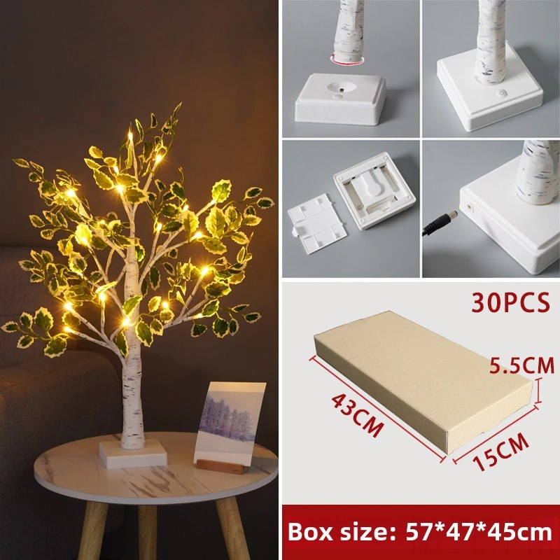 Youtek 60cm Yeşil Yaprak Beyaz Ağaç Işıklı Dekorasyon, 24 Led Isı Beyaz Işık, Ev Odası Pencere Mutfak Noel Partisi Sahne Düzeni Için Enerji Verimli Led Ağaç Lambası Diğer