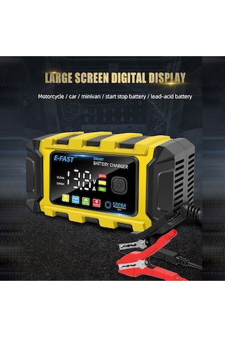 Padalink 12v 6a 100-240v Akü Şarj Cihazı, 2-150ah Akü Aralığı, Otomobil-motosiklet İçin, Isı Korumalı 65 C , Sarı, Avrupa Standartı