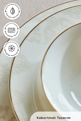 Emsan Elegance Bone Siena 53 Parça 12 Kişilik Yemek Takımı Gold Altın