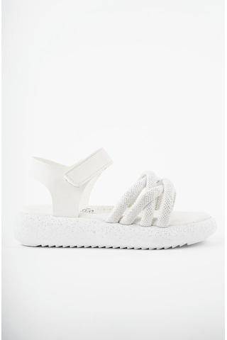 Muggo Jazz Garantili Günlük Ortopedik Hafif Taban Örgü Detaylı Cırtlı Kız Çocuk Sandalet Beyaz