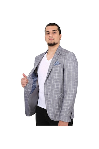 Sposo 5137 Dar Kalıp Kareli Gri Erkek Blazer Ceket Gri