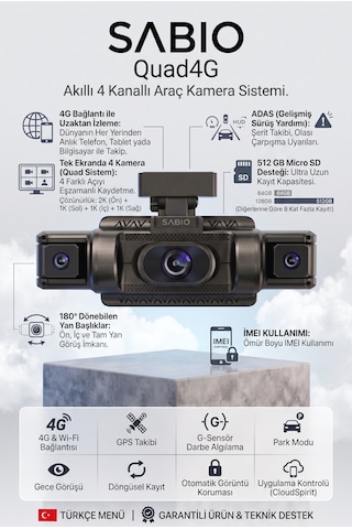 Quad4g 2k 4 Kameralı Sim Kartlı Araç Kamerası