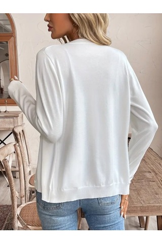 Kadın Uzun Kollu Önden Düğmeli Triko Ceket Beyaz