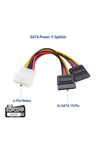 Ropcomp 4-pin Molex Erkek - 15-pin Sata Güç Dönüştürücü Ve Çoklayıcı Kablo