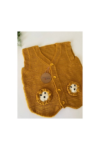 Adenya Sepeti El Örgüsü Aslan Figürlü Bebek Yeleği Handmade Hardal Detaylı