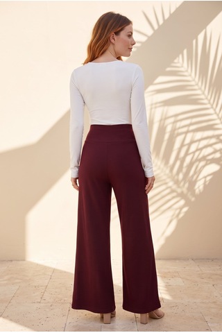 Soulshae Yüksek Bel Kloş Krep Pantolon Bordo