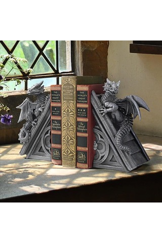 Gotik Kale Ejderhası Şeklinde Kitap Desteği, Ölçüler: 12,5 X 4 X 20,5 Cm