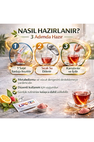 Lipotex Ahududu Aromalı Detoks Yardımcı Bitkisel Çay 60 Toz Saşe 30 Günlük Kullanım
