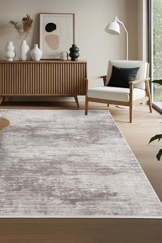 Leon Ln001z Gri Halı Modern Desen Pamuk Taban Akrilik Tozuaz Salon Yatak Odası Koridor Halısı-690 Gri