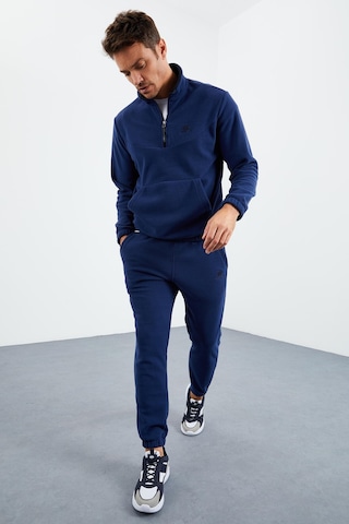 Tommy Life İndigo Yarım Fermuar Dik Yaka Lastik Paça Polar Erkek Eşofman Takımı - 85159 İndigo