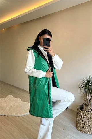 Neşeli Butik Kadın Çift Taraflı Kapüşonlu Şişme Yelek Nm017 Yeşil