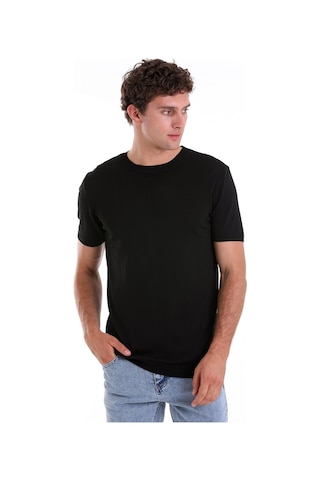 Hatemoğlu Siyah Slim Fit Düz Bisiklet Yaka Rayon Triko Tişört Siyah