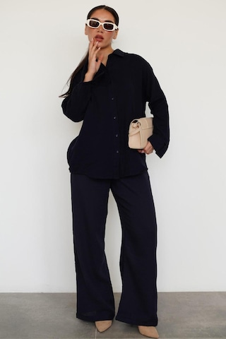 Madmext Lacivert Basic Kadın Gömlek Pantolon Takım Mg2461 Lacivert