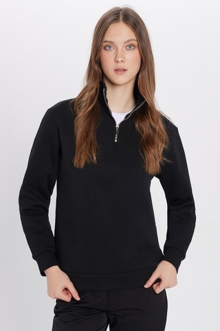 Tudors Unisex Relax Fit Rahat Kesim Pamuklu İçi Polarlı Yarım Fermuarlı Siyah Dik Yaka Sweatshirt-29035
