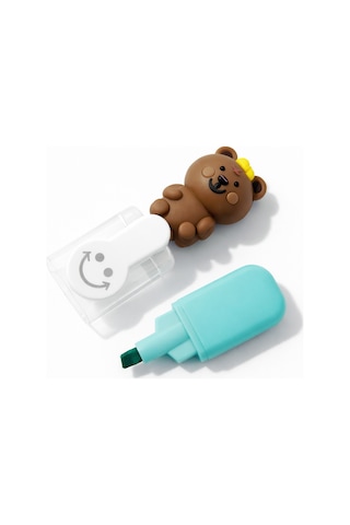 Sevimli Mini Fosforlu Keçeli Kalem-6lı Set-mini Ayıcık Başlıklı-fosfor03