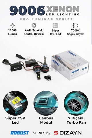 S-dizayn Pro Luminar Led Xenon 9006 / 60w / 12000lm / 7000k A+ Kalite
