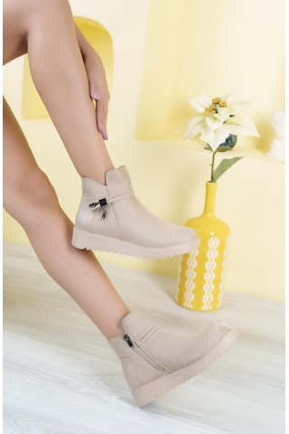 Nesil Shoes Dvm 1001 Bej Nubuk Kadın Fermuarlı Kışlık Bot-bej Nubuk Bej Nubuk