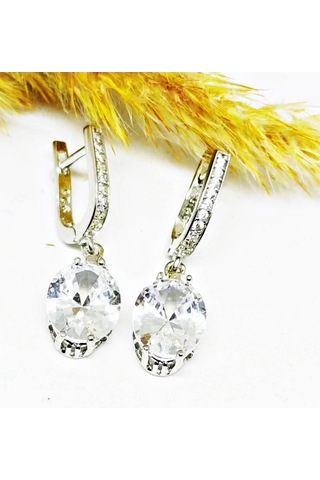 Lilahgümüştr Gümüş Oval Beyaz Taşlı Kadın Kolye Küpe