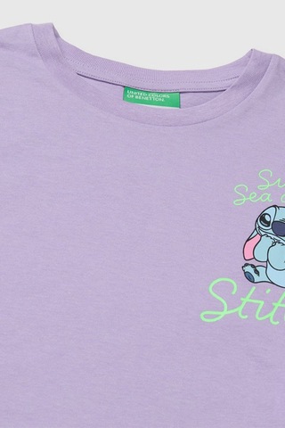 United Colors Of Benetton Kız Çocuk Lilo & Stitch Baskı Detaylı Crop T-shirt Lila 6-13 Yaş-2826