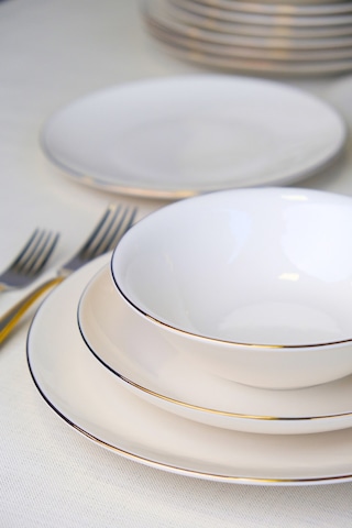Tabak Evi Chic Altın Yaldız Porselen Yemek Takımı 24 Parça 6 Kişilik Beyaz - Altın