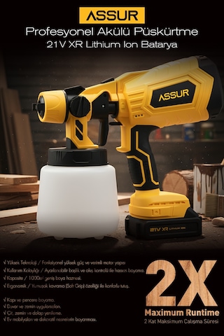 Assur ASR826 21V Çift Akü 300 MM Sprey Püskürtme Sarı