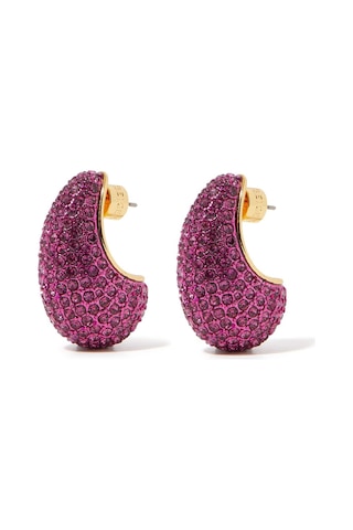 Pave Dome Earrings, Kristalli Kup Tarzı Küpe Pembe