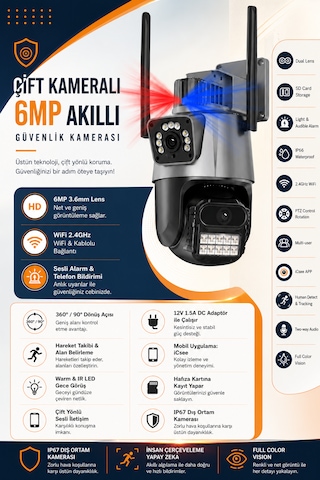 Wifi 2 Kameralı 6mp Akıllı Güvenlik Kamerası