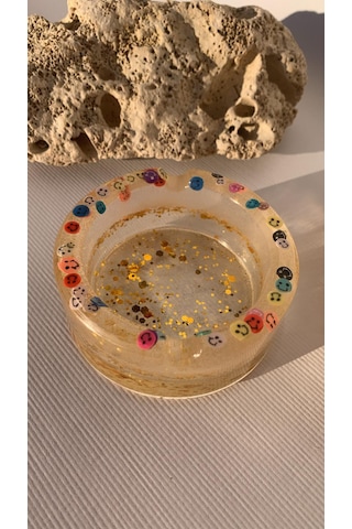 Şeffaf Renk Gülen Yüz Emoji Gold Glitter Süsleme Yuvarlak Küllük