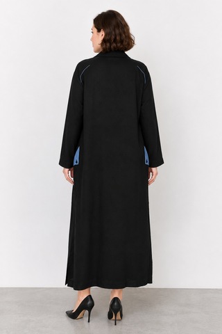 Bihan Store Kadın Polo Yaka Boydan Fermuarlı Uzun Kap Y-25-2526 - Siyah