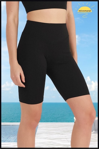 Missmaral Kadın Siyah Yüksek Bel Toparlayıcı Tayt Kısa Spor Şort Deniz Havuz Spor Biker Shorts 1070 SiYAH