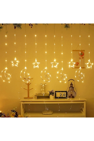 Led Işık - Ay Yıldız Perde 10 Saçaklı Renkli