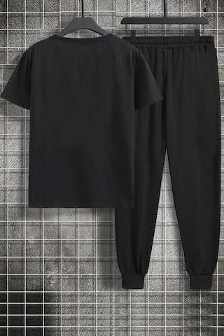 Uyguntarz Unisex Green Angel Baskılı 2'li Eşofman Takımı Siyah