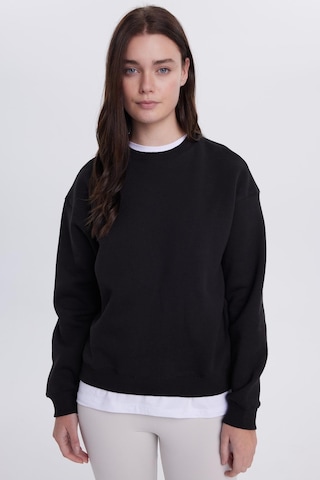 Tudors Kadın Oversize Geniş Kesim Pamuklu Bisiklet Yaka Siyah Sweatshirt-39923 SiYAH