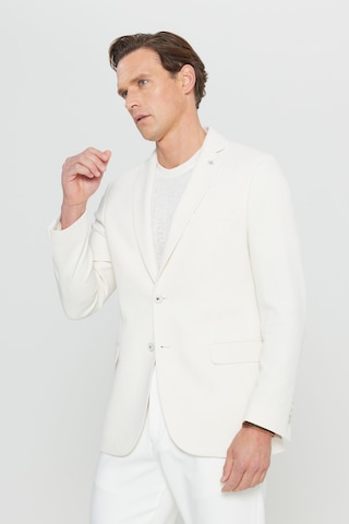 AC&Co / Altınyıldız Classics Erkek Ekru 360 Her Yöne Esneyen Pamuklu Esnek Slim Fit Dar Kesim Mono Yaka Armürlü Blazer Ceket Ekru