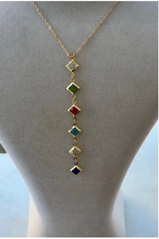Kadın Gold Renk Çok Renkli Zirkon Taşlı Y Model Kolye Gold