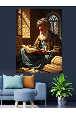 Ahşap Tablo Kitap Okuyan Yaşlı Bilge