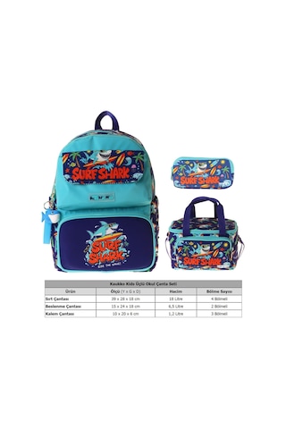 Kaukko Kids Surf Yeşil - Lacivert Renk Erkek Çocuk Üçlü İlkokul Okul Çantası Seti/takımı - Setkk-l5354a Çok Renkli