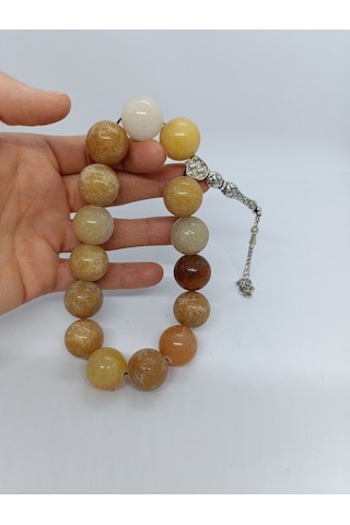 İri Kesim Doğaltaş Tespih/ Sarı Akik Taşı Şak Şak Tespih 18mm-10