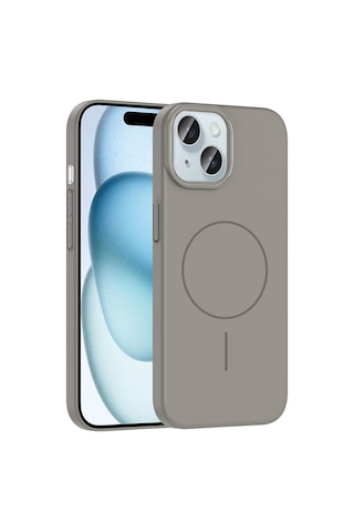 Apple Uyumlu iPhone 15 Kılıf M-safe Şarj Özellikli Zore Ruby Sert Kapak Gri