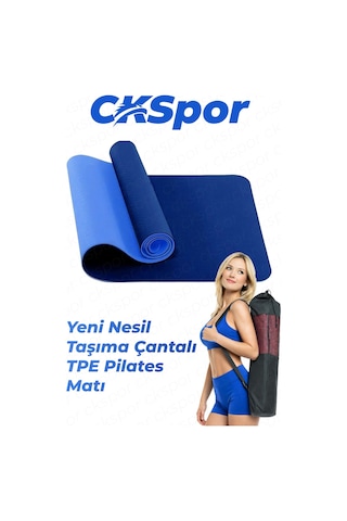 6 Mm Tpe Kaymaz Pilates Yoga Matı 180x60 Cm Taşıma Çantalı Profesyonel Spor Matı Özel Seri Mavi